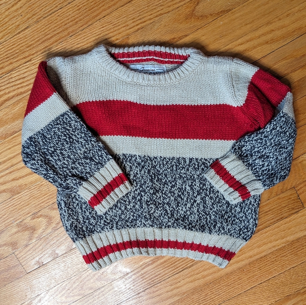 Roots Cabin Knit Sweater Grey Tan Red 8-12 months unisex boy girl winter outdoor